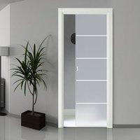 Eclisse Classic 8mm Satin Glass Single Door with Sandblasted Lines and Pocket Cassette