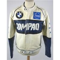 echtes leder size small 36 chest cream with blue patches motorcyclerac ...