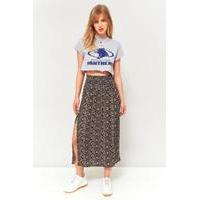 Ecote Ditsy Floral Smocked Waist Midi Skirt, BLACK