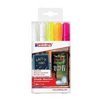 Edding 4090 Chalk Markers Chisel Tip (Assorted Colours: 2 x White/Neon Yellow/Neon Orange/Neon Pink) Pack of 5