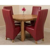 Edmonton Oak Extending Round Dining Table 4 Burgundy Lola Leather