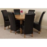 edmonton oak extending round dining table 6 brown montana chairs