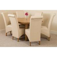 Edmonton Oak Extending Round Dining Table 6 Ivory Montana Chairs