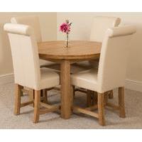 Edmonton Oak Extending Round Dining Table 4 Ivory Washington Chairs