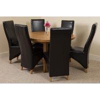 Edmonton Oak Extending Round Dining Table 6 Brown Lola Leather Chairs