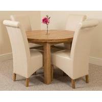 Edmonton Oak Extending Round Dining Table 4 Ivory Montana Chairs