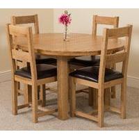 Edmonton Oak Extending Round Dining Table with 4 Lincoln