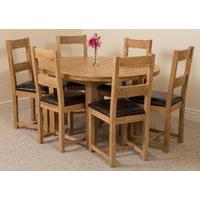 Edmonton Oak Extending Round Dining Table with 6 Lincoln