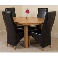 Edmonton Oak Extending Round Dining Table 4 Brown Lola Leather Chairs