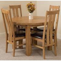 Edmonton Oak Extending Round Dining Table & 4 Princeton Solid Oak Leather Chairs