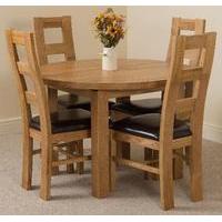 Edmonton Oak Extending Round Dining Table & 4 Yale Solid Oak Leather Chairs