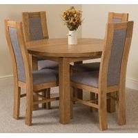 edmonton oak extending round dining table 4 stanford solid oak fabric  ...