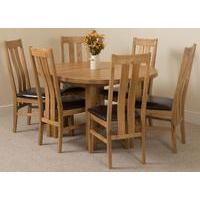 Edmonton Oak Extending Round Dining Table & 6 Princeton Solid Oak Leather Chairs