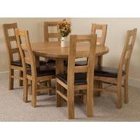 edmonton oak extending round dining table 6 yale solid oak leather cha ...