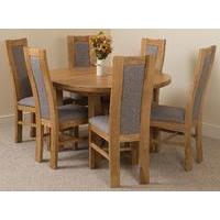 Edmonton Oak Extending Round Dining Table & 6 Stanford Solid Oak Fabric Chairs