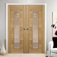 edmonton oak flush door pair with clear safety glass prefinished