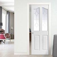 Edwardian White Single Pocket Door - Etched Glass