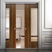 Edras Walnut Double Pocket Doors - Clear Glass - Prefinished