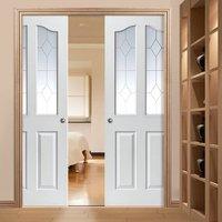 Edwardian White Double Pocket Doors - Etched Glass