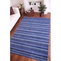Eden Modern Thick Blue Stripes\'\'Indian Wool Rug 120cm x 170cm (3ft 11\
