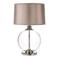 Edna Small Table Lamp Clear Glass Ball Silver Silk Shade