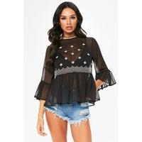 eden black sheer chiffon embroidered top