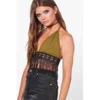 edina fringed hem bralet olive