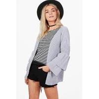 Edge To Edge Ruffle Cardigan - grey