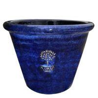 Effra Round Glazed Blue Bay Tree Pot (H)22cm (Dia)29cm