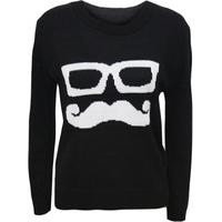 Effie Moustache and Glasses Detail Jumper - Black