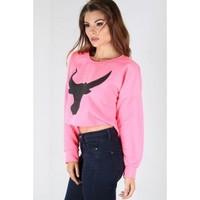 effie bull head print long sleeves crop top