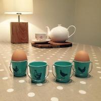 Egg Holder Cup Buckets - Vintage Blue with Hens by Eddingtons