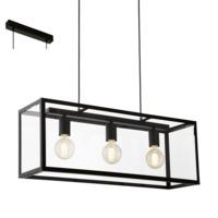 Eglo 49393 Charterhouse 3 Light Ceiling Bar Light In Black With Clear Glass