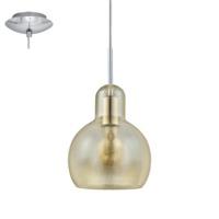 Eglo 49267 Brixham 1 Light Dome Shaped Ceiling Pendant Light In Chrome And Amber Glass