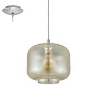 Eglo 49269 Brixham 1 Light Oval Ceiling Pendant Light In Chrome And Amber Glass