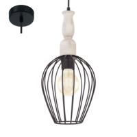 Eglo 49782 Norham 1 Light Ceiling Pendant With Black Cage Shade And White Wood Detail - Dia: 180mm