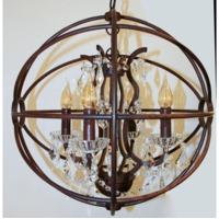 Eglo 49741 West Fenton 5 Light Ceiling Pendant Light In Rust Coloured Steel With Crystal Droplets