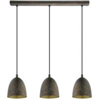 Eglo 49871 Safi 3 Light Bar Ceiling Light In Brown And Gold With Three Shades