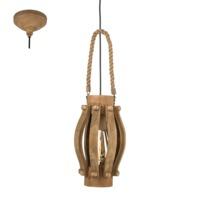 Eglo 49725 Kinross 1 Light Oval Ceiling Pendant Light In Wood With Rope Handle Design