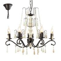 Eglo 49838 Chattisham 8 Light Ceiling Pendant Light In Brown Wood With White Droplets