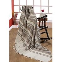 EHC 250 x 380cm, 100% Cotton Stripe Super Giant 4 or 5 Seater Sofa/ Super King Size Bed Throw, Machine Washable - Natural / Brown