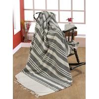 EHC 250 x 250cm, 100% Cotton Stripe Giant 3 or 4 Seater Sofa/ King Size Bed Throw, Machine Washable-Natural/Black