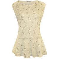 Eilidh Sleeveless Sequin Peplum Party Top - Cream