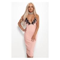 eisha lace trim pink bodycon dress