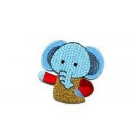 Elephant Embroidered Iron On Motif Applique 48mm x 43mm Blue