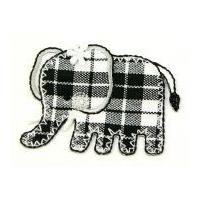 Elephant Embroidered Iron On Motif Applique 50mm x 35mm Black/White