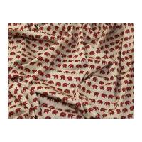 elephants print cotton poplin dress fabric dark red on beige