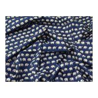 Elephants Print Cotton Poplin Dress Fabric Beige on Navy Blue