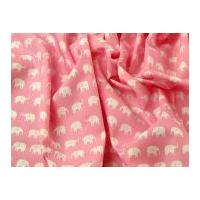 Elephants Print Cotton Poplin Dress Fabric White on Pink