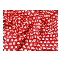 elephants print cotton poplin dress fabric ivory on red